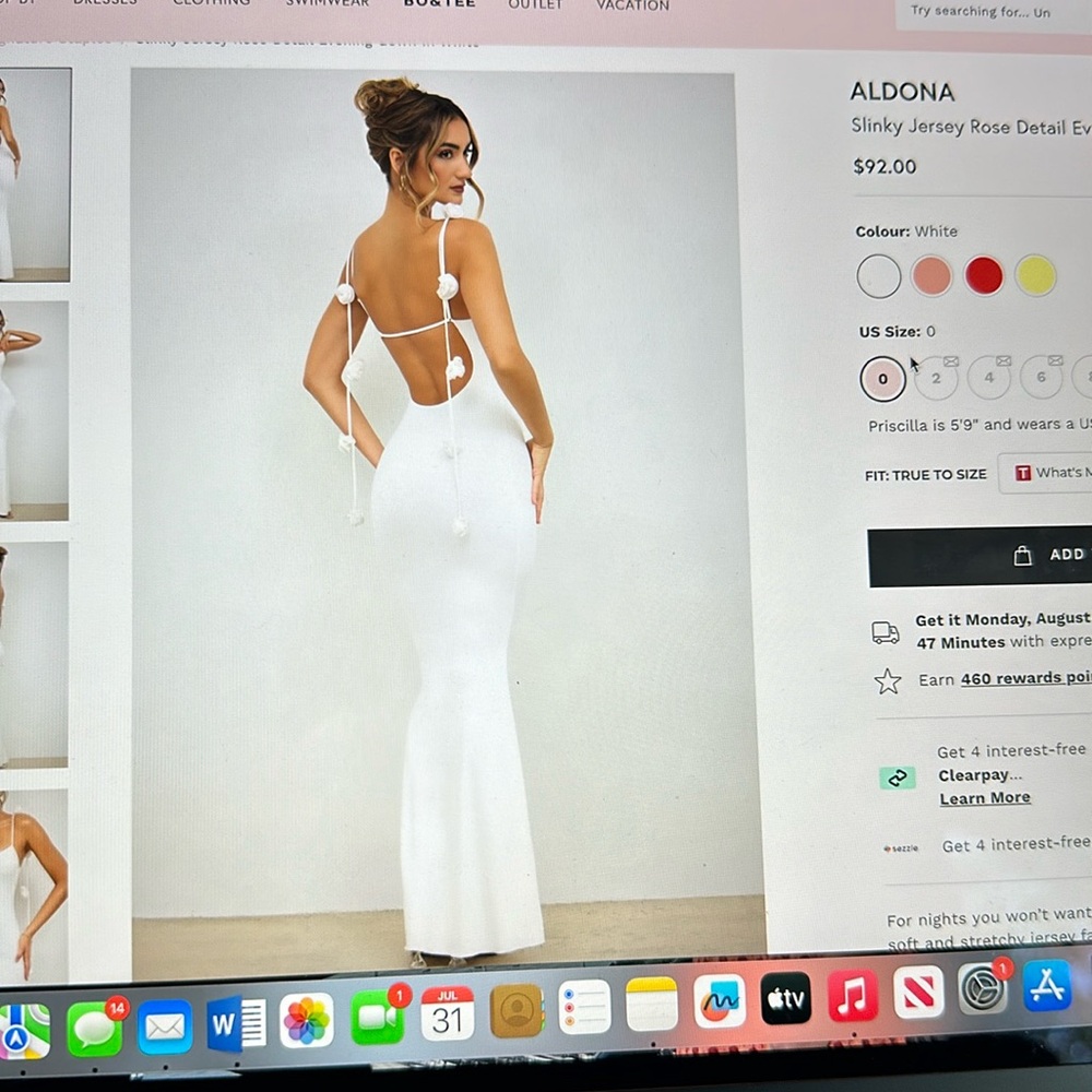 Aldona Slinky Jersey Rose Detail Evening Gown in White